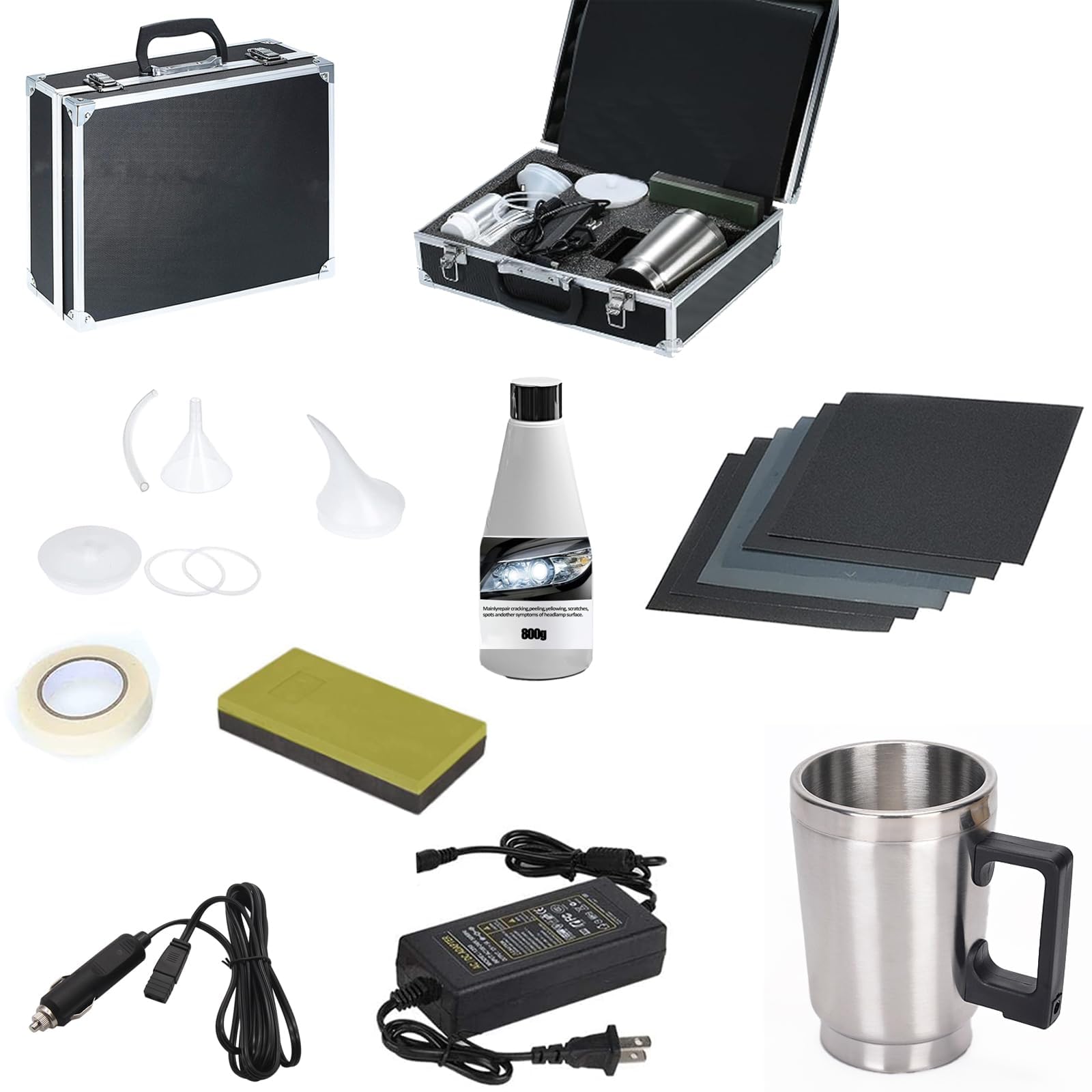 Kit de réparation de phares 800g, Kit de polissage de phares d'auto, Kit de réparation de phares d'auto de moto avec poussière, Convient pour la réparation de projecteurs oxydés/flous/écratés