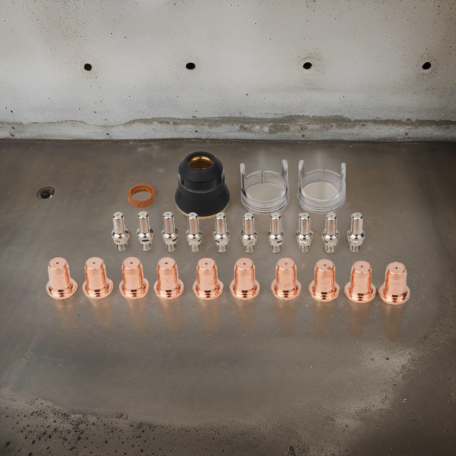 24-teiliges Plasma-Zubehör-Set für PT60 & JASIC PRO 45, Elektroden Düsen Abschirmkappen Abstandshalter Wirbelring 1.0mm Schnittbrenner Verbrauchsmaterial
