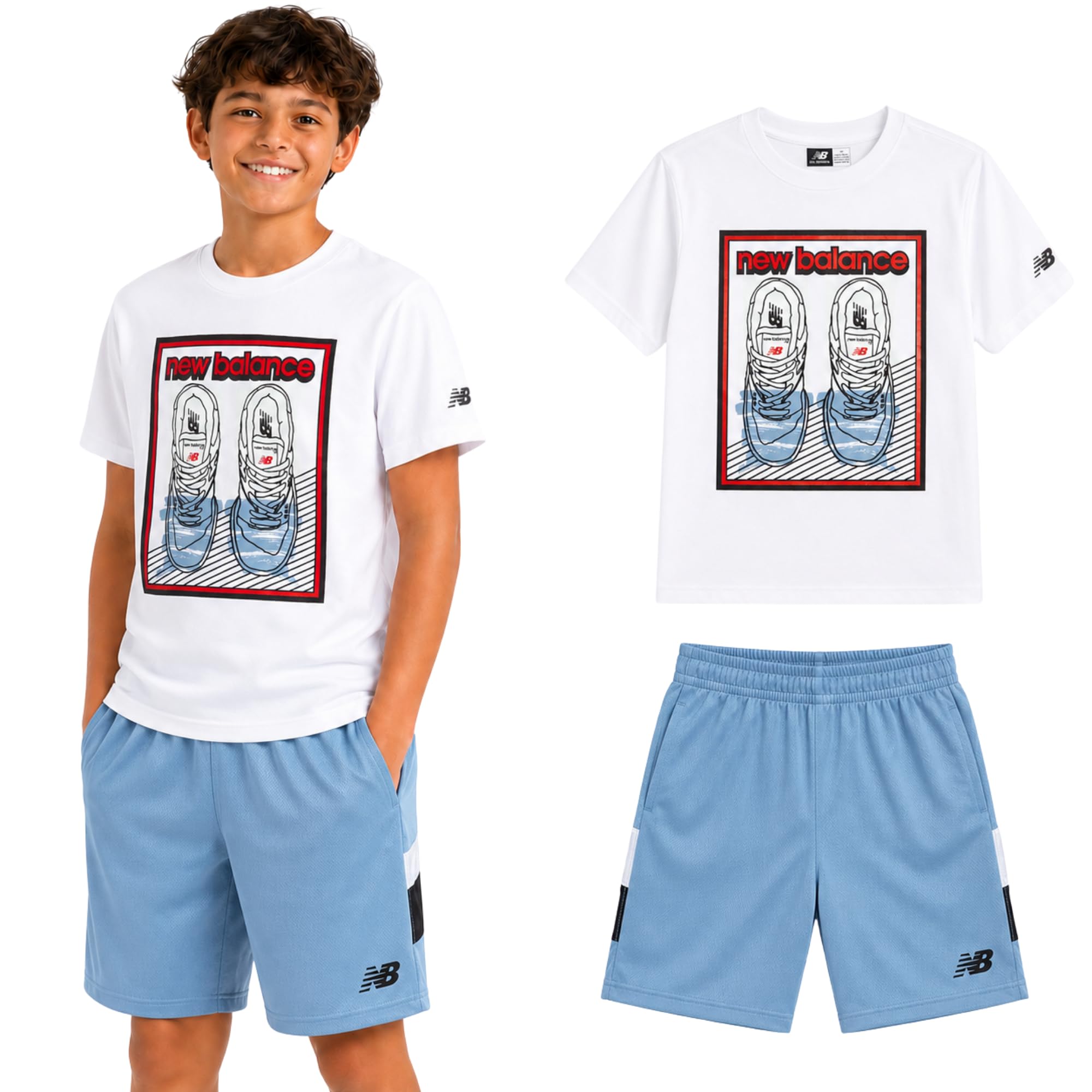 New Balance Boys 2 Piece Cotton Blend Jersey Shirt &amp; Basketball Shorts