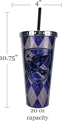 Miniatura 2 de Spoontiques Harry Potter - Vaso de aluminio, con pajilla y diseño de Ravenclaw, 20 onzas, acrílico, color azul