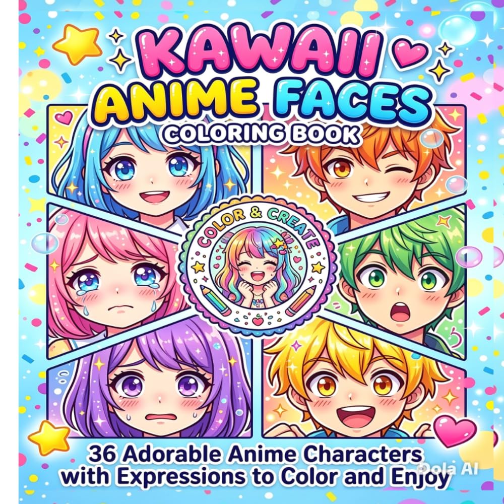 Kawaii Anime Faces Coloring Book: 36 Adorable Anime Characters with Expressions to Color and Enjoy