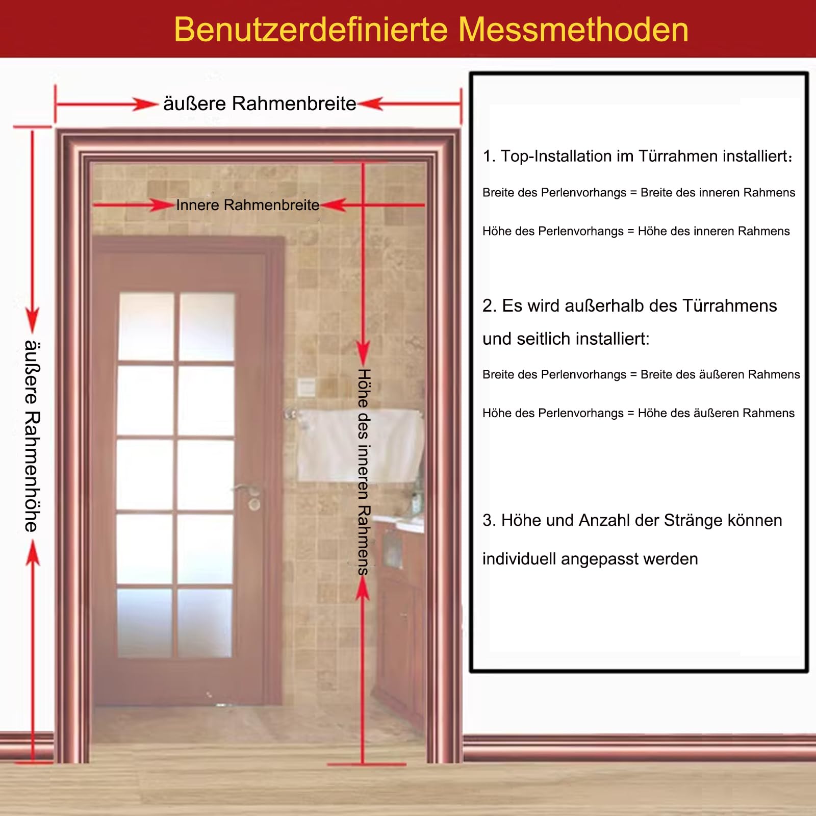 Bambus Perlenvorhang Türvorhang Holzperlenvorhang Raumteiler Deko Vorhänge,Natür Bambusvorhang für Zimmertüren,Balkon,Terrassentür,Anpassbar,Breite x Höhe (90cm x 250cm(110 Stränge))