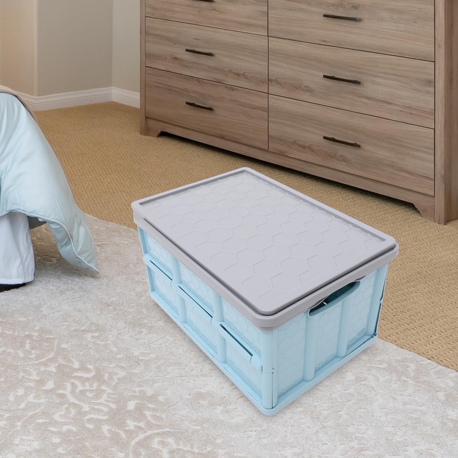 Contenedor de Almacenamiento con Ruedas, Plástico Azul, Plegable y Apilable