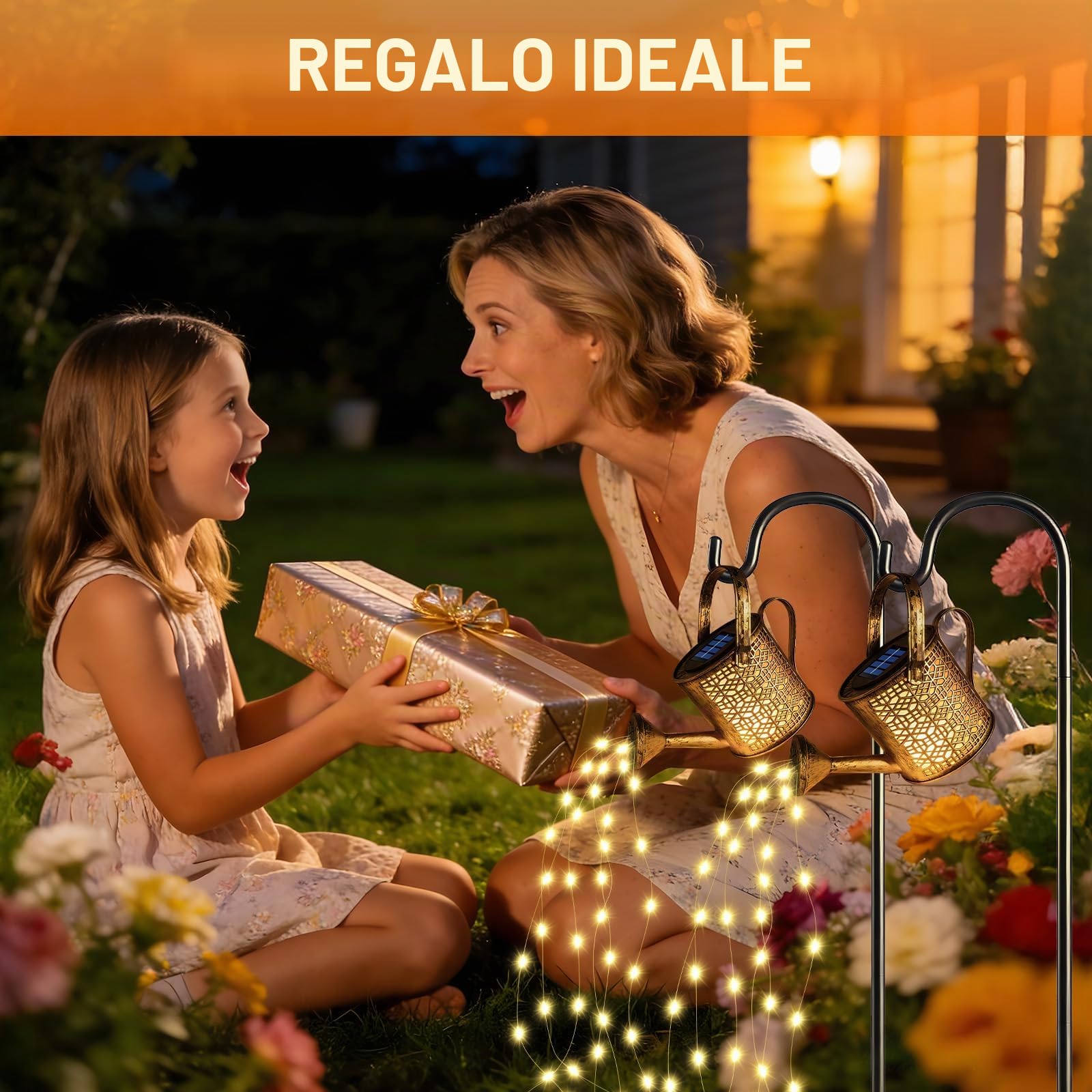 2 Pezzi Lampade Solari Giardino, Catena Luminosa Annaffiatoio (2 Supporti) | Impermeabile Luci da Esterno Giardino Solari, Automatici Illuminazione Luci Solare Esterno per patio, vaso di fiori e prati