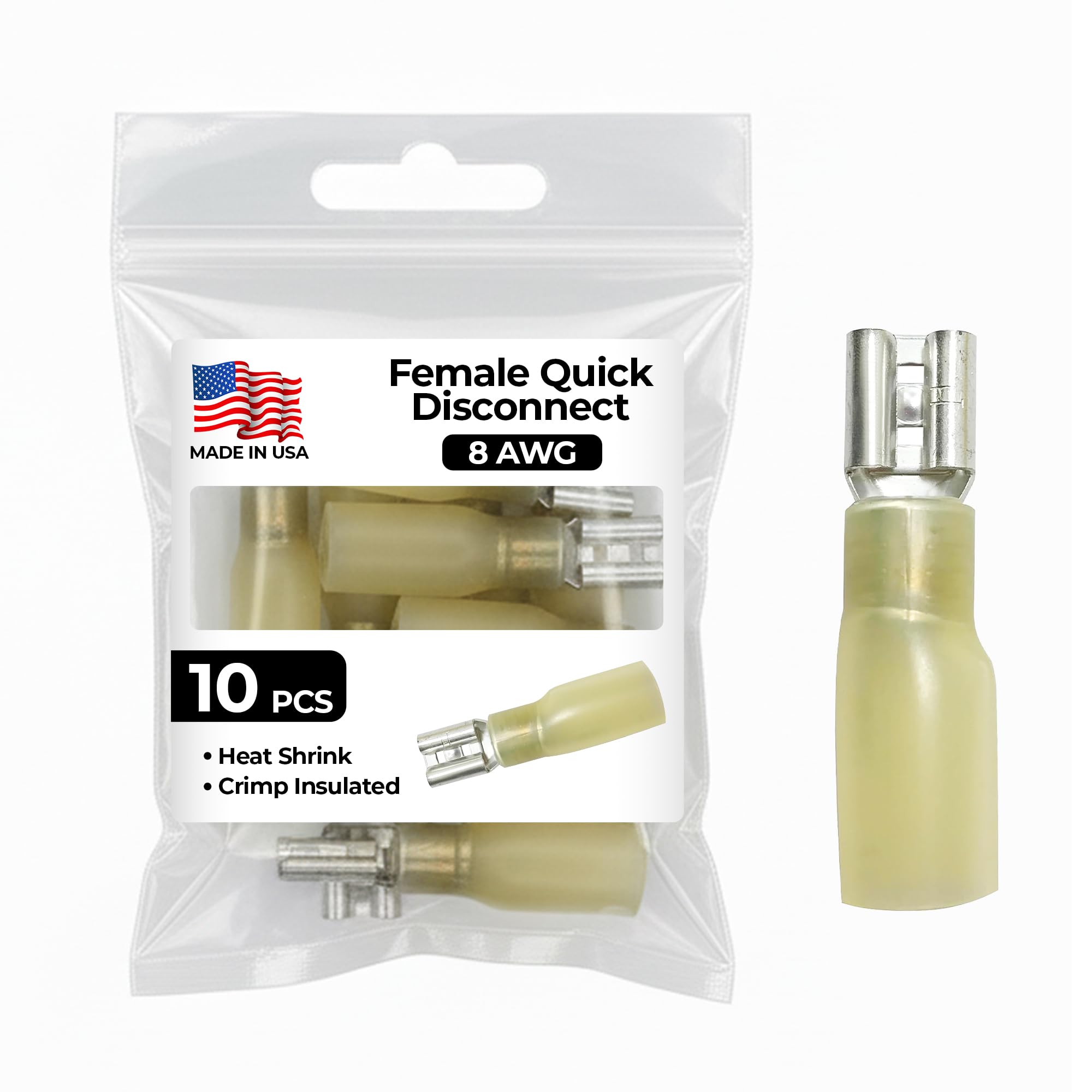 Sherco-Auto 10 Pack - Heat Shrink & Crimp Insulated Female Quick Disconnect 8 AWG Gauge .250 Tab - Made in USA