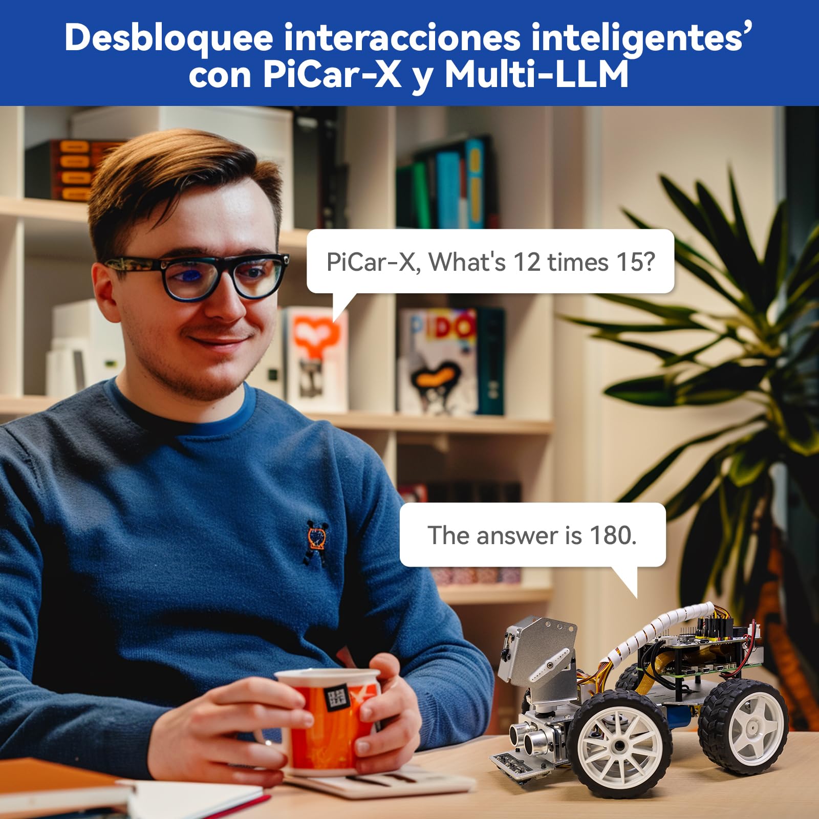 SunFounder Picar-X Kit de Coche Robot con IA para Raspberry Pi 5/4/3B+/Zero 2W, Openclaw LLM ChatGPT/Gemini/Grok, reconocimiento de Voz y vídeo, Python, Scratch, cámara (Raspberry Pi no Incluido)