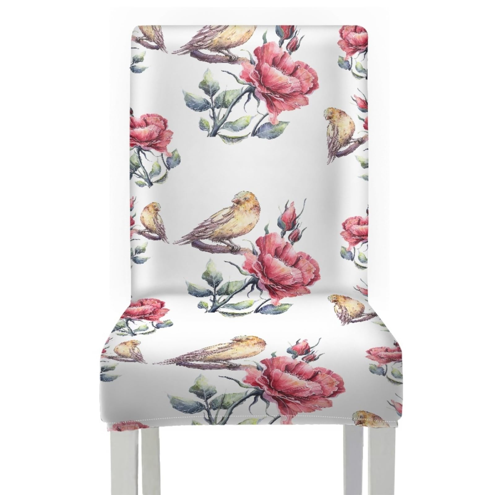 Stuhlüberzieher Weiße Blume Grün Stuhl Überzieher Stuhlhussen 6er Set | Spandex Stuhl Hussen Waschbar Abnehmbare Stretch Hussen für Stühle Langlebig Stuhlbezug Universal für Küche,Restaurant,Hotel