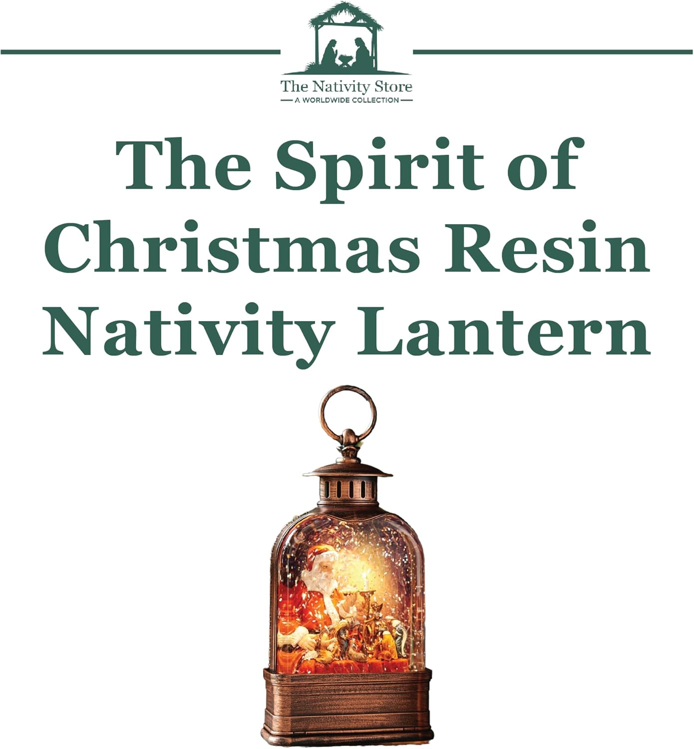 “The Spirit of Christmas” by Greg Olsen – 10" Light-Up Nativity Lantern Featuring Santa & Nativity Scene – Swirling Glitter, LED Lights, and Music – Holiday Decoration or Gift