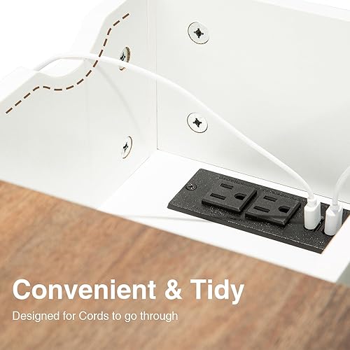 Miniatura 5 de Awescuti - Mesa auxiliar estrecha con estación de carga mesa auxiliar delgada con puertos USB y tomas de corriente mesita de noche con tapa abatible