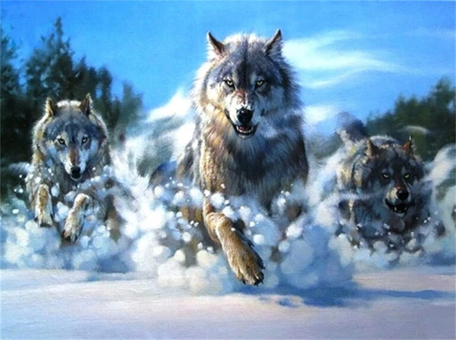 DIY 5D Diamante Pintura por Número Kit, Lobo lobos Bricolaje Diamond Painting taladro completo Rhinestone Bordado de Punto de Cruz Artes Lienzo Decoración de Pared Regalo 80x120cm/32x48inch Square