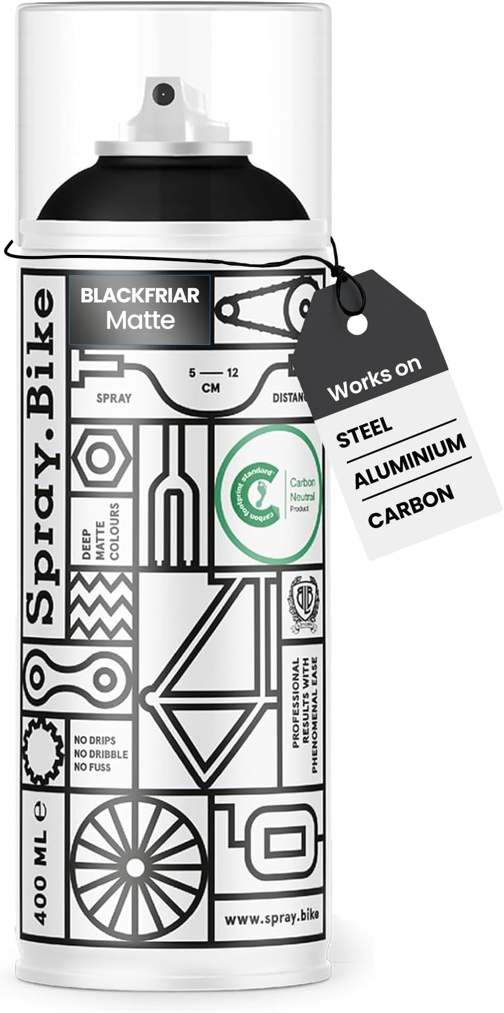 Spray.Bike Spray Paint - Black Friars (Black) | Designed Mainly for Bicycles | Multi-Use Acrylic Spray Paint for Metal, Plastic | High Coverage Bike Paint, 400ml