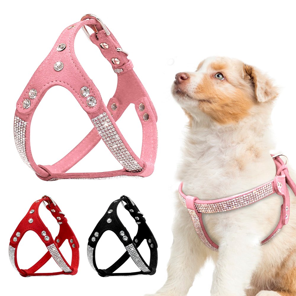 Rhinestone Pet Dog Harness And Leash Set – Soft Suede Leather, Adjustable