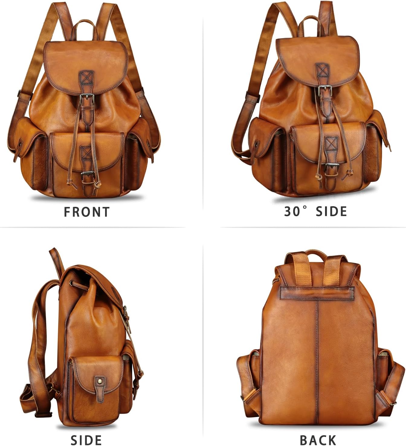 IVTG Genuine Leather Backpack for Men and Women Vintage Real Leather Knapsack Purse Rucksack Fashion Daypack High Capacity (Brown) - Image 4