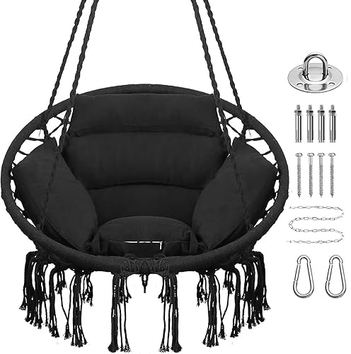Goutime Hammock Chair with Hanging Hardware Kit and Back Cushions,Macrame