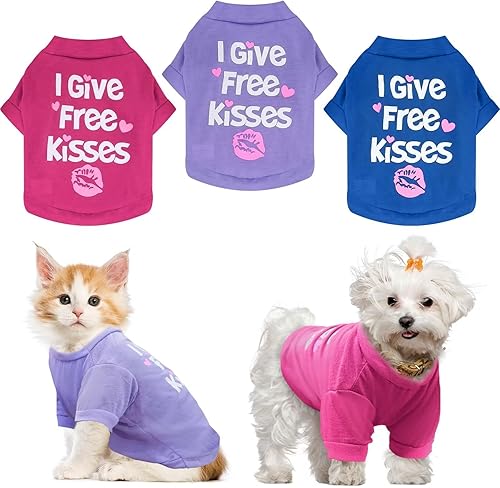PETCARE Paquete de 3 camisas para perros pequeños, ropa para cachorros, camisetas de algodón suave de manga corta para perros pequeños, niñas,