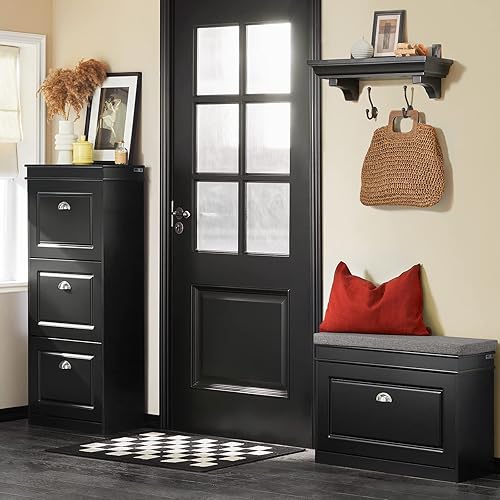 Miniatura 48 de Haotian FSR82-L-SCH - Zapatero de pasillo negro, zapatero de diseño moderno, zapatero delgado con cajón abatible y cojín de asiento acolchado Negro