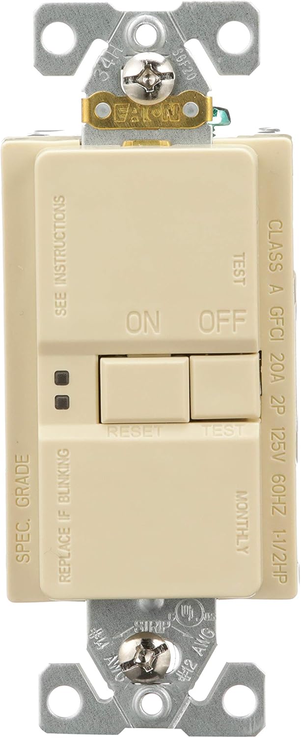 Eaton GFCI Self-Test 20A -125V Blank Face Receptacle with Standard Size Wallplate, Ivory