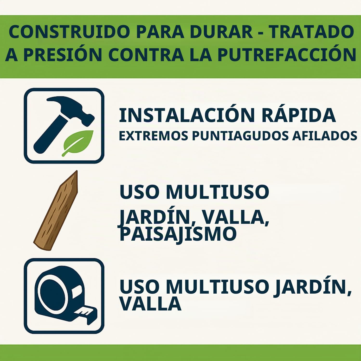 Juego de 15 estacas de madera tratada, postes de 400 mm con forma de estaca