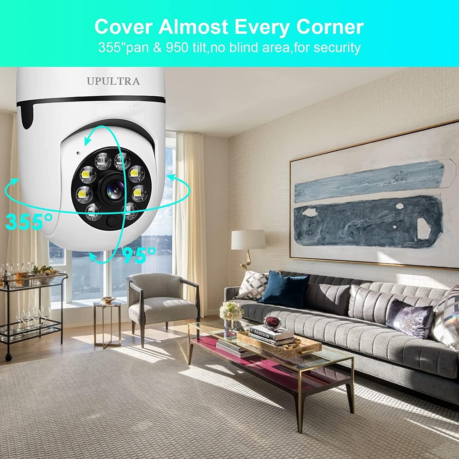UPULTRA Light Bulb Security Camera Wireless WiFi Security Camera for Home Surveillance,Screw into The E27 Socket Spotlight,Color Night Vision HD Two-Way Talk Motion Alarm PTZ 360 Degree.
