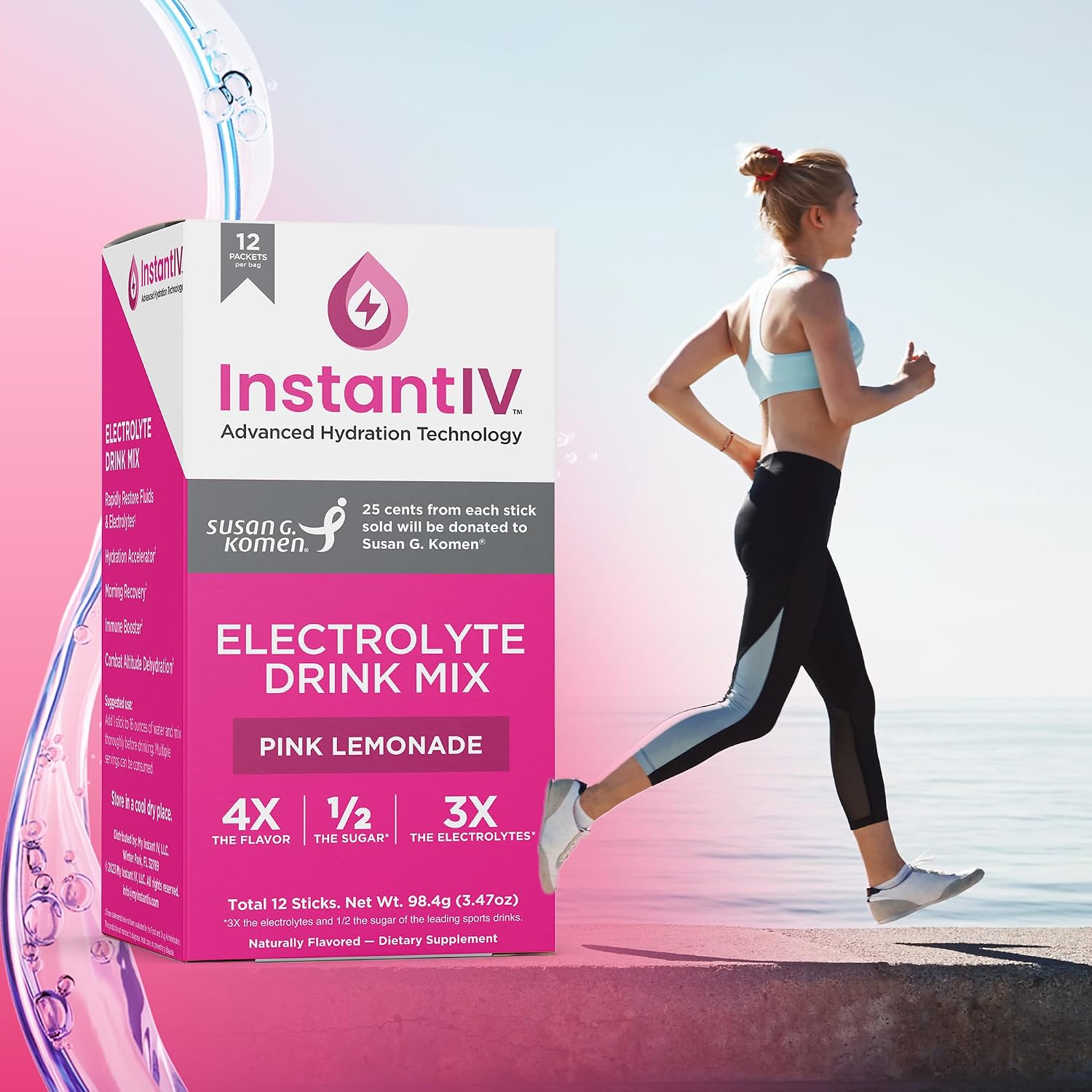 Electrolytes Powder - 3X Electrolytes,1/2 Sugar with Vitamin C, B3, B6, Electrolytes Powder Packets for Hydration, Recovery & Immunity, Vegan & Gluten Free | Pink Lemonade - 12 Packets