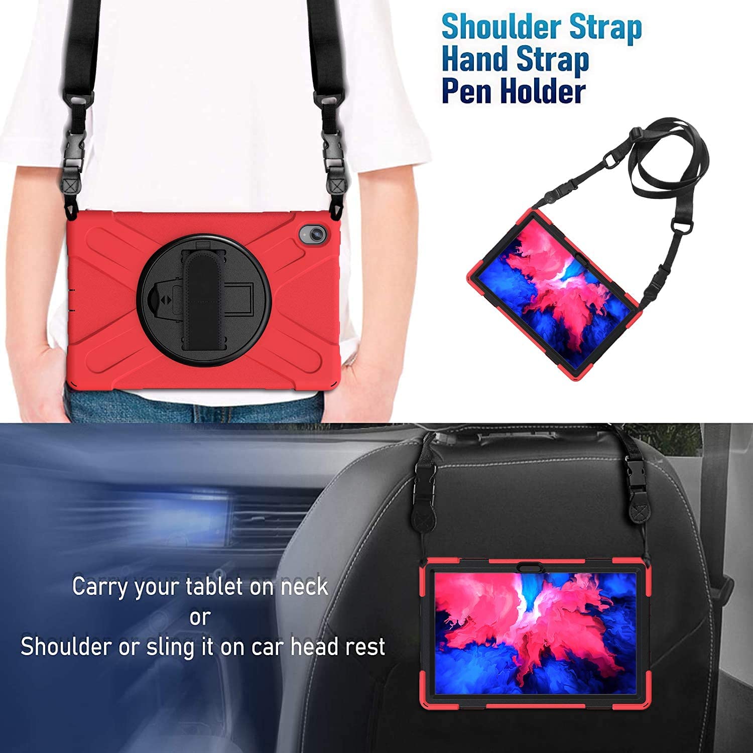 C-Super Mall Funda Para Niños Para Lenovo Tab P11 Plus 2021 (TB- J616F/607F) Y Tab P11 2021 (TB-J606F/606X/606L) 11 Pulgadas, A Prueba De Golpes Con Mango Giratorio 360, Soporte, Correa Para El