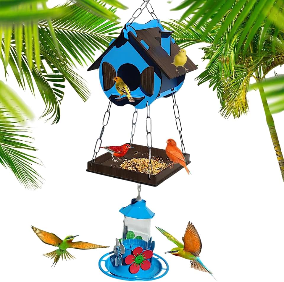 Casinha De Passarinhos Comedouro Bebedouro Para Beija-flores Livres (Azul)