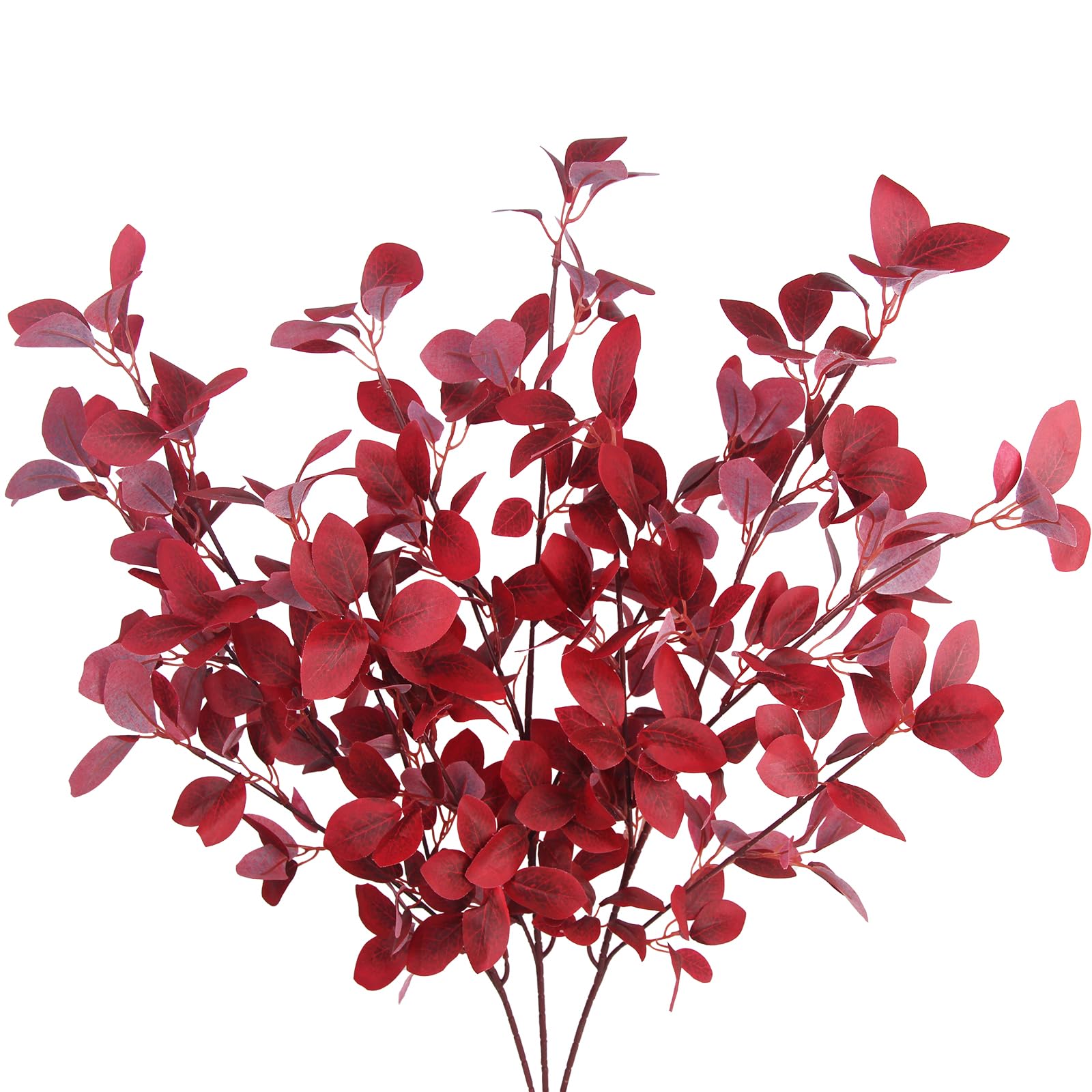 CISDUEO 3 Pcs Artificial Fall Leaves with Stems Artificial Maple Leaves Branches Autumn Fall Eucalyptus Leaves for Thanksgiving Home Indoor Kitchen Festival Autumns Table Centerpieces Decoration Red