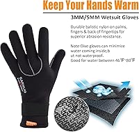 Vista 5 de Guantes de agua de neopreno de 0.197 pulgadas con correa ajustable para la muñeca para canoa sobre hielo, natación, kayak, pesca submarina y esquí
