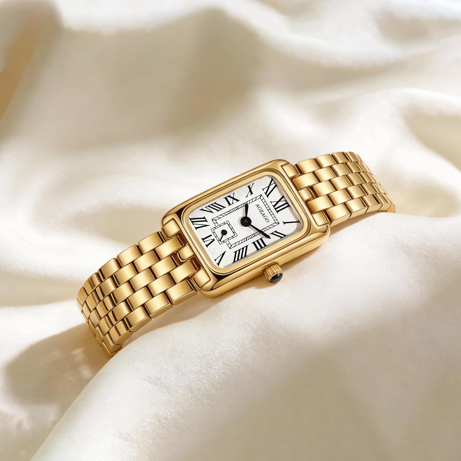 Gold Watches for Women,Vintage Bracelet Roman Dial Rectangular Ultra-Thin Case with Adjustment Tool - Image 5