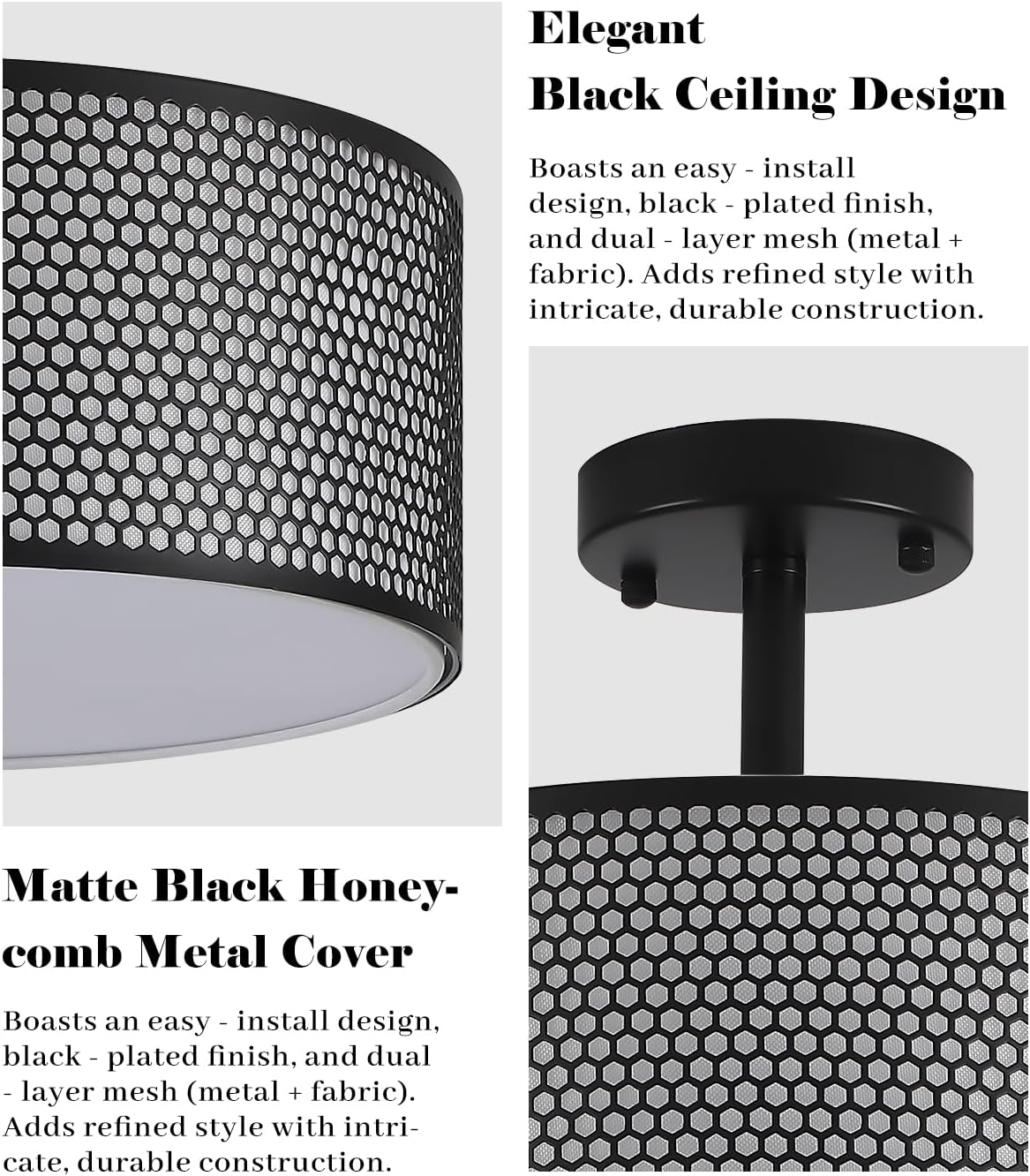 Semi Flush Mount Ceiling Light Fixture, 13 Inch Black Hallway Light Fixtures, Industrial Metal Cage Close to Ceiling Lights for Kitchen Sink Porch Foyer Bedroom (1-Pack)