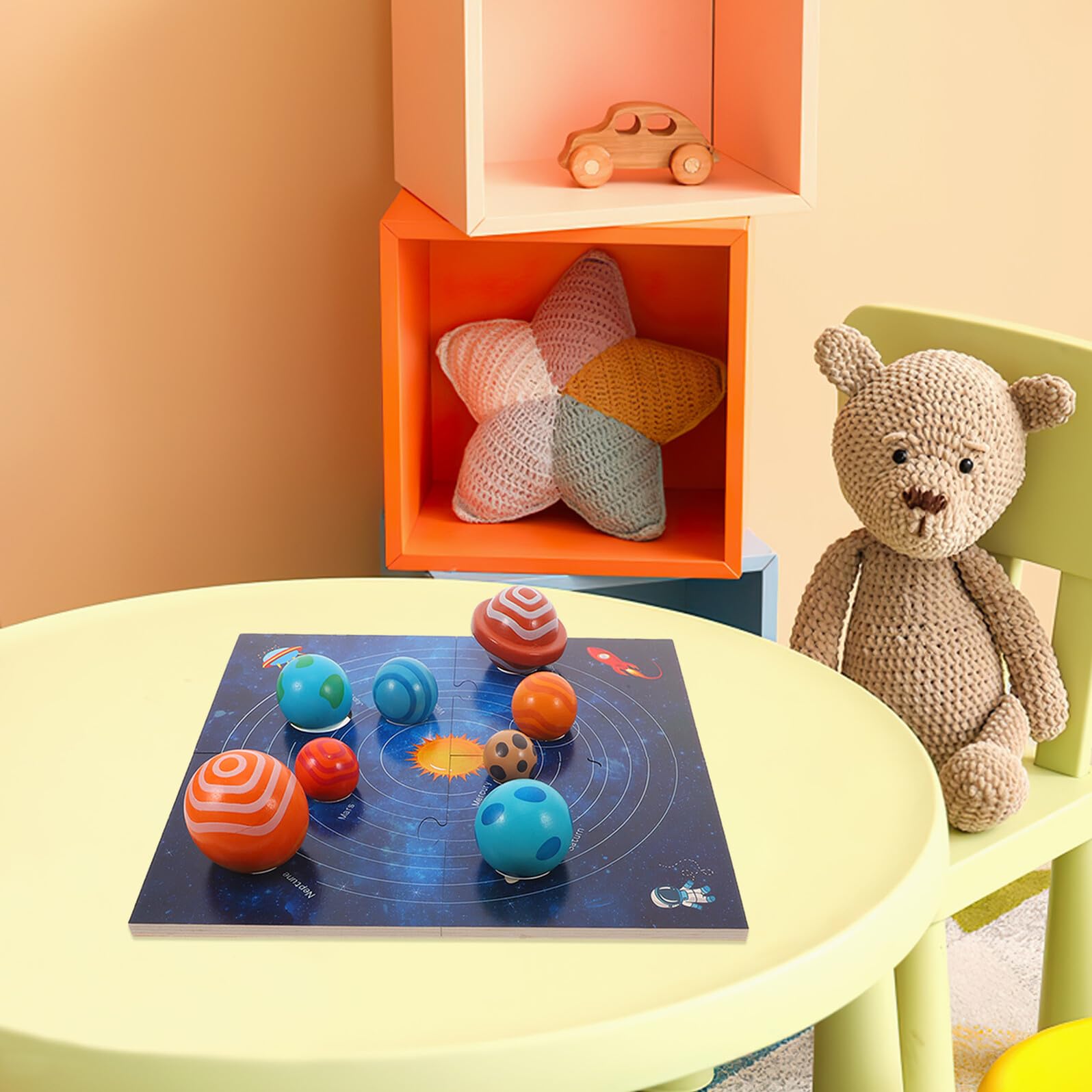 ERINGOGO Puzzle en Bois Système Solaire pour Tout-Petits 8 et Planches de Correspondance, Jouet Éducatif Montessori pour Développement et Jeu Familial