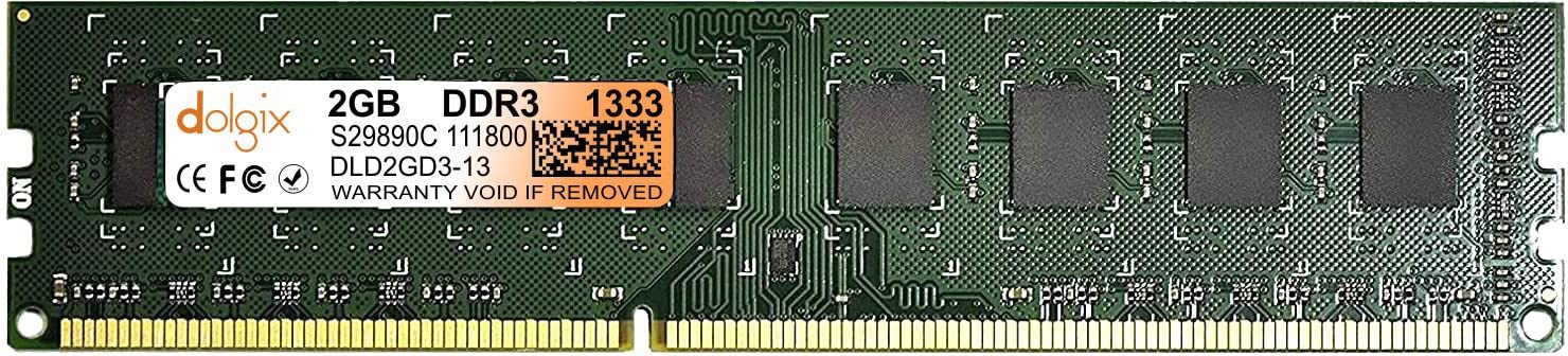 Dolgix 2GB DDR3 1333MHz Desktop RAM CL-9 (Memory | U-DIMM | Long-DIMM | PC3-10600 (2Rx8 Dual Rank | 3 Year Warranty (Made in India)