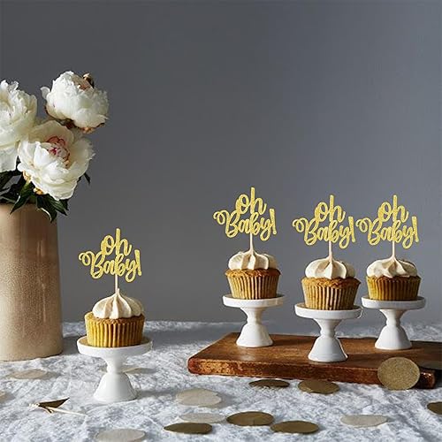 Miniatura 4 de Paquete de 36 adornos para cupcakes Oh Baby con purpurina para revelación de género para baby shower, niños, revelación de género, temática de