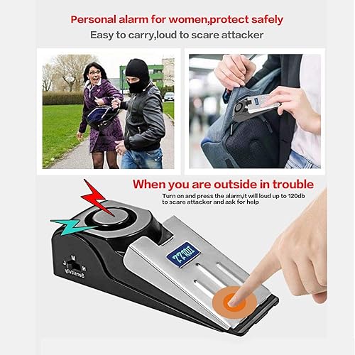 Miniatura 3 de ZZRUI Alarma de tope de puerta con sirena de 120 dB, paquete de 4 tapones de seguridad portátiles para viajes, hogar, apartamento, dormitorio,