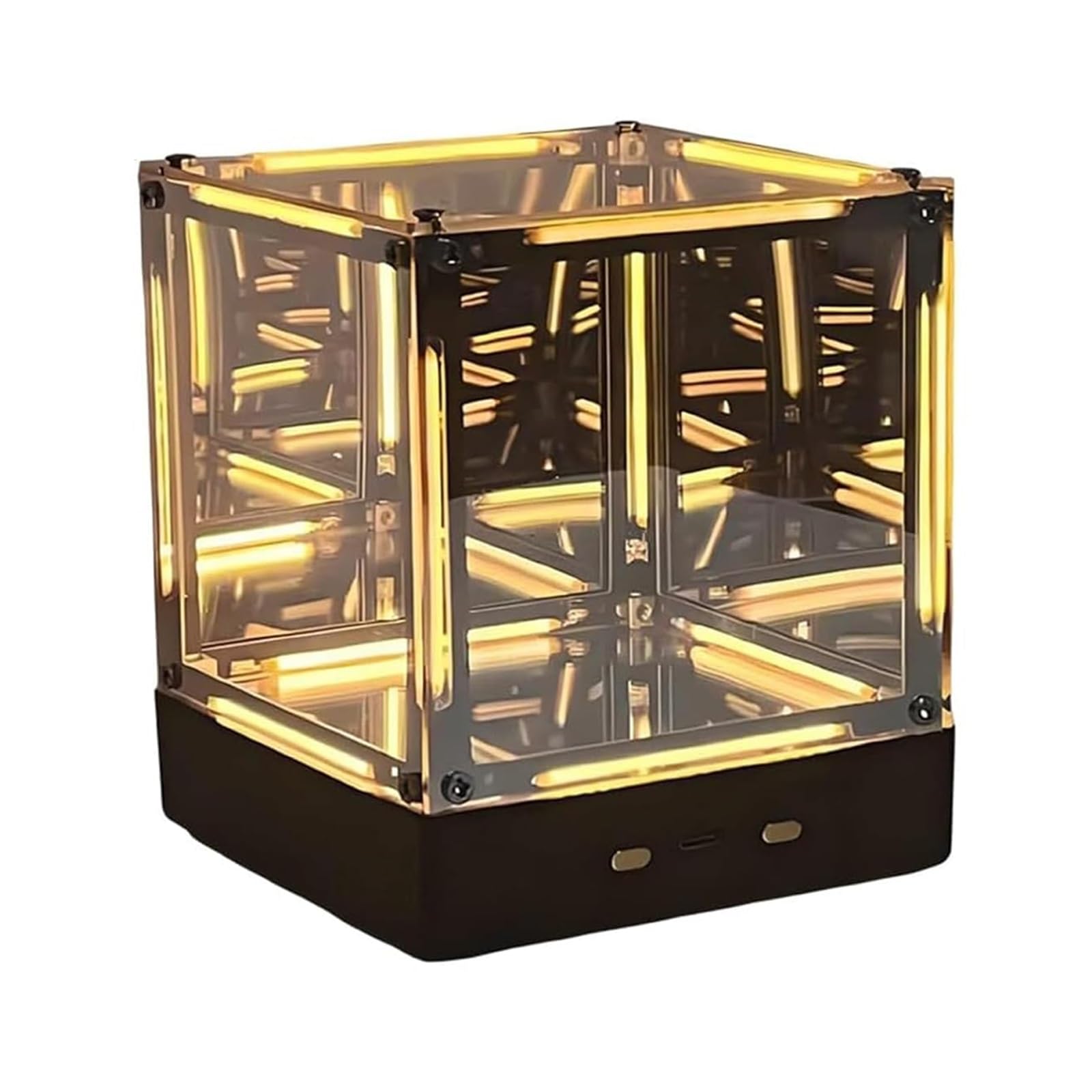 4D Infinity Hyper Cube Night Light, Tesseract Abyss Effect with Stepless Touch Dimming & USB-C Rechargeable, Futuristic Ambient Mood Lamp for Gaming Desk Decor(Beige)