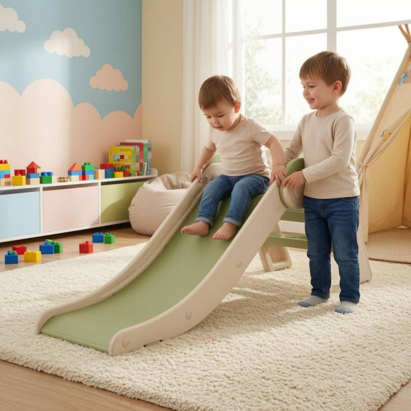Almencla Kinder Rutsche Klappbare Spielzeug Indoor Faltbare Rutschbahn HDPE Struktur für Kinderzimmer Wohnzimmer Tägliche Nutzung 123x42x50cm