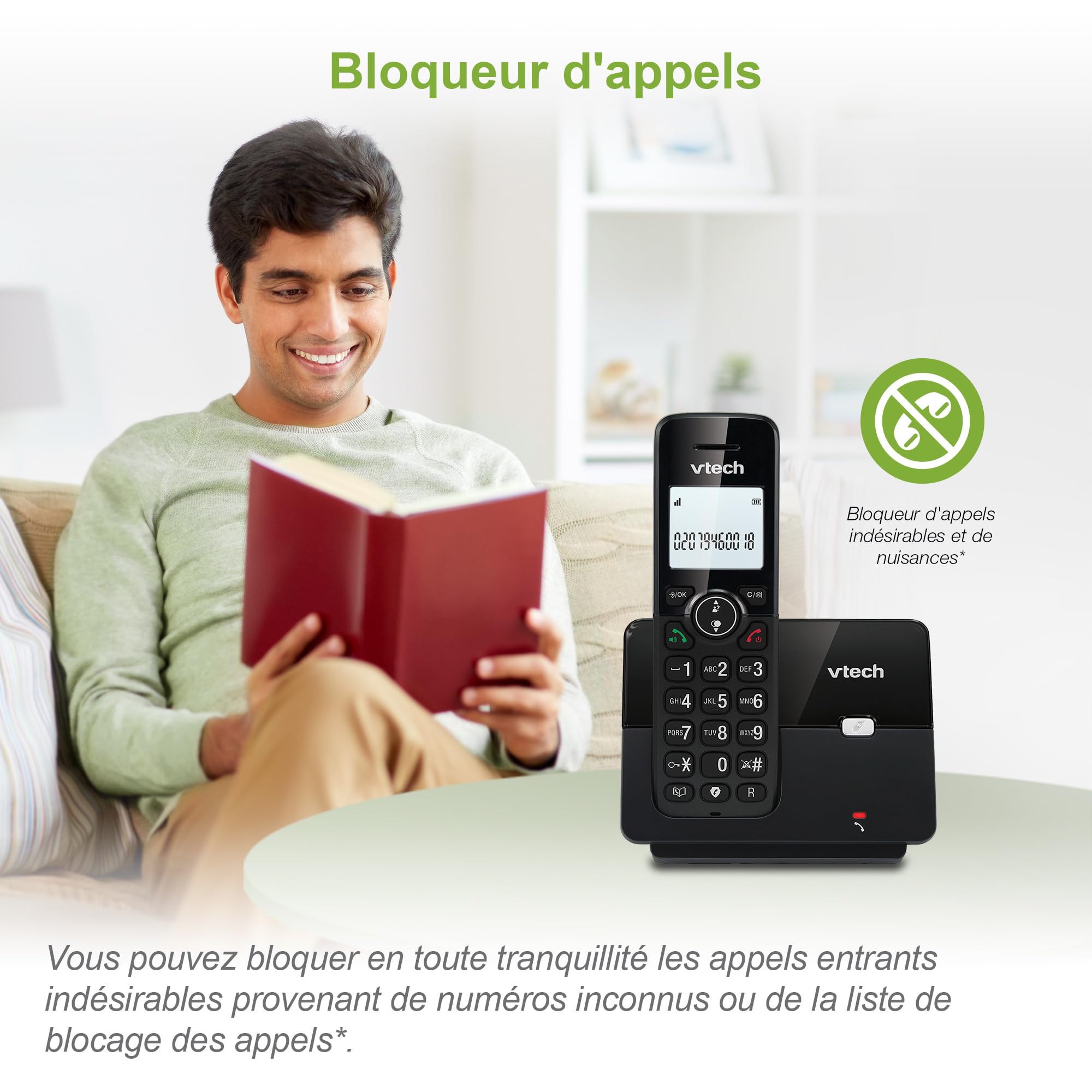 VTECH CS2001 DECT 2-słuchawkowy bezprzewodowy telefon domowy z blokadą niechcianych połączeń, niezawodny zasięg do 300 m, identyfikator dzwoniącego