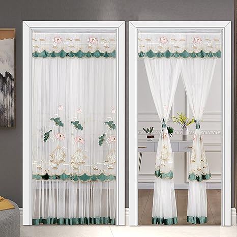 Amazon のれん レース 間仕切り 遮光 カーテン 暖簾 目隠し 見えにくい おしゃれ おもしろい 柔らかい 刺繍 飾り デザイン 玄関 ドアカーテン キッチン リビング カラー 90 0cm 花柄 リーフ ホワイト ファッション かわいい 飲食店 出入り口 のれん オンライン通販