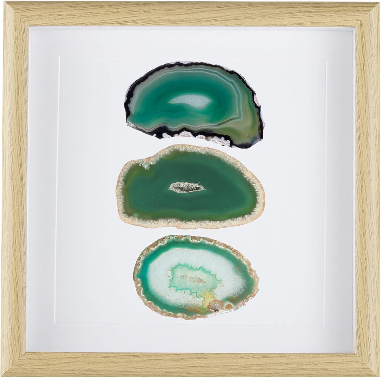 Amogeeli Framed Geode Agate Slice Wall Art, Healing Crystal Agate Stone Framed Panel Decor for Home Office, 8.7 inches