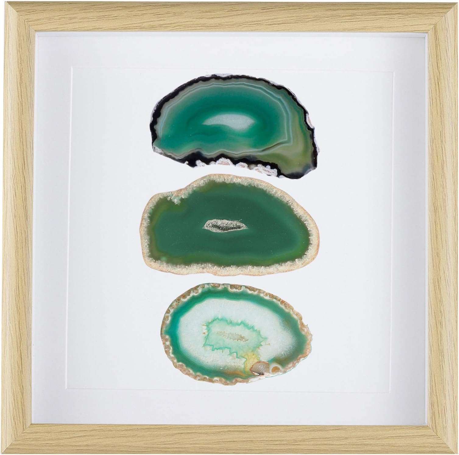 Amogeeli Framed Geode Agate Slice Wall Art, Healing Crystal Agate Stone Framed Panel Decor for Home Office, 8.7 inches