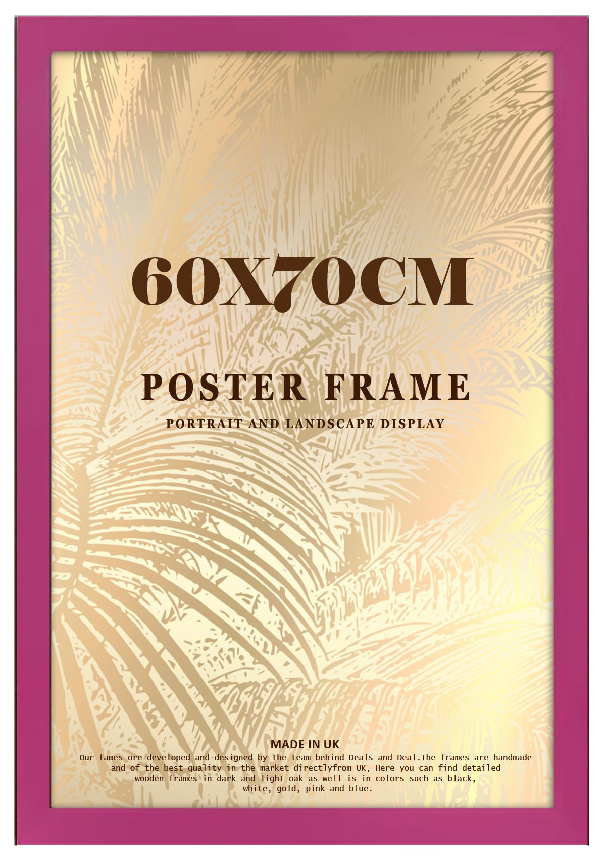 DEALS ON DEAL® Modern Large Poster Frame 70x60cm Mdf Wooden Picture Frames 60cm x 70cm for Jigsaw Puzzles/Shatter-Proof Front Vertical/Horizontal Mounting For Home & Office Décor-Pink