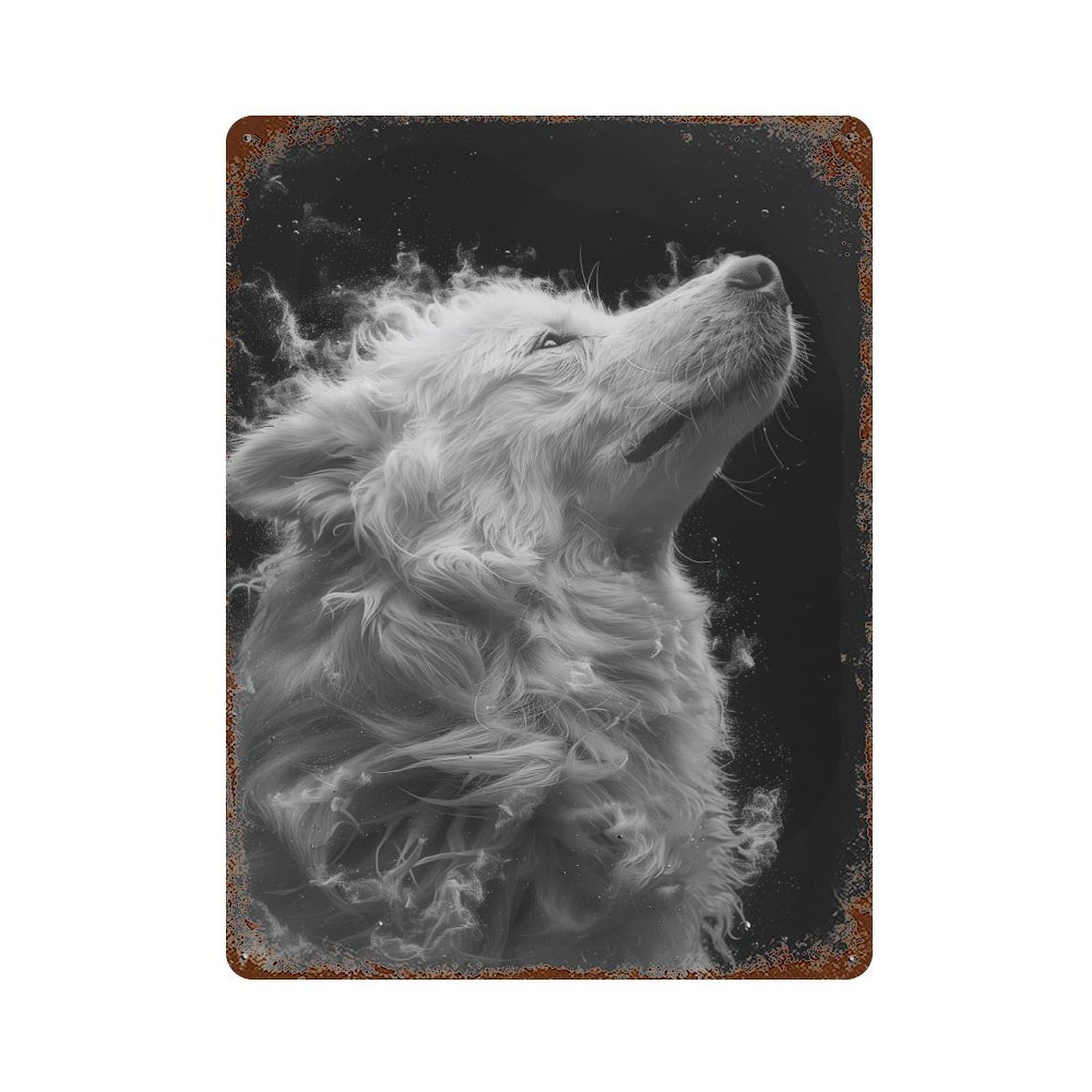 Garage Style Monochrome Wolf Portrait Rust Effect Tin Sign 15.7"x11.8", Farmhouse Wall Decor for Bar And Workshop
