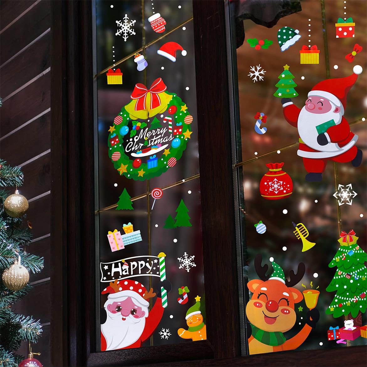 Christas Window Clings Decorations for Glass Windows Winter Stickers