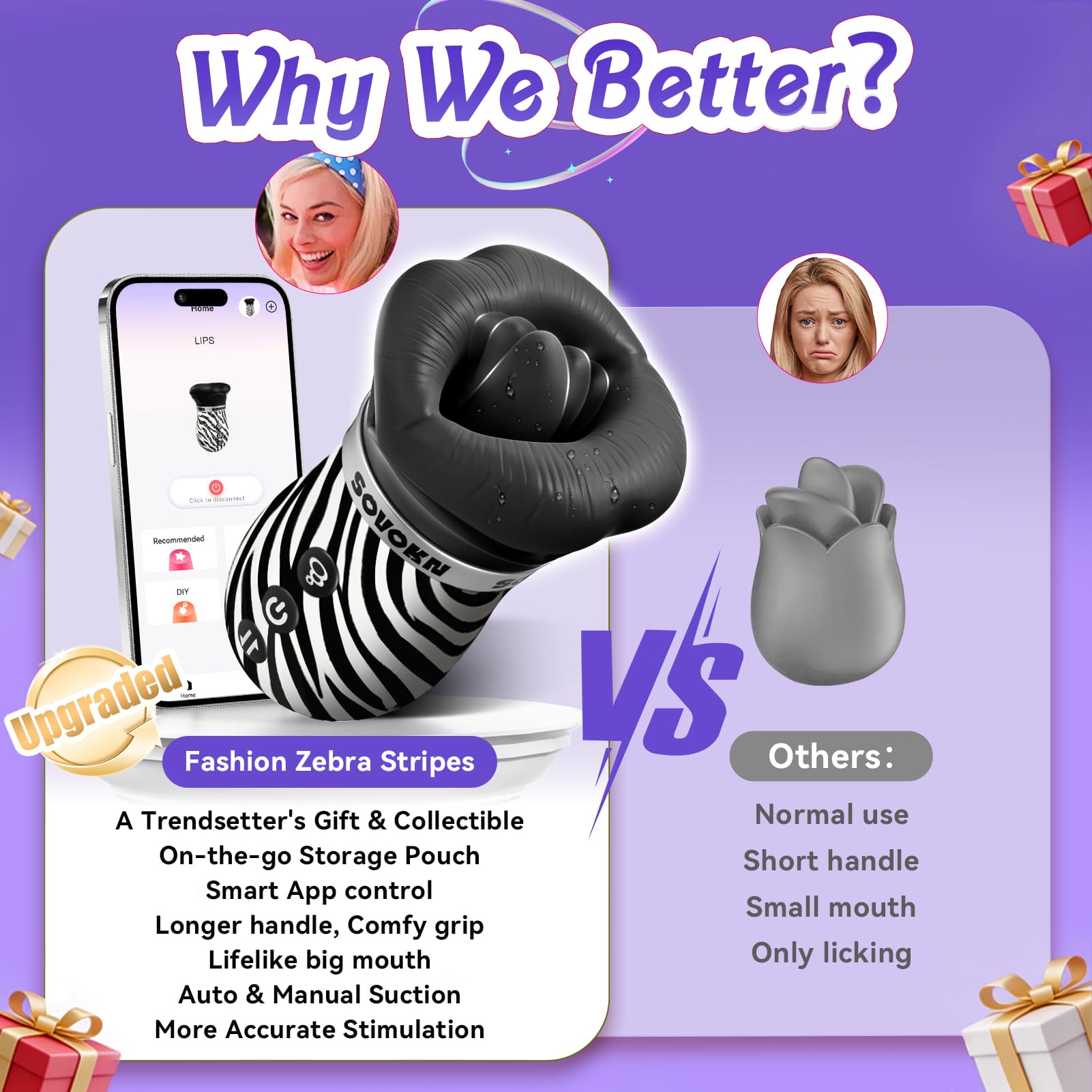 Vibrator Adult Sex Toys for Women - Sovokn 5IN1 Mouth Sucking Vibrator Rose Sex Toy, 10 Tongue Licking, 3 Auto & 1 Manual Sucking Adult Toys New APP, Anal Clit Nipple Vibrators Female Couples Sex Toys: Zebra Print