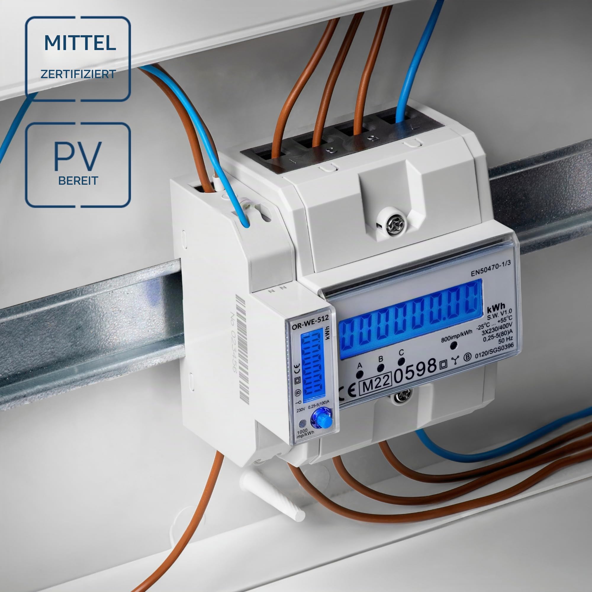 Stromzähler Hutschiene 3 phasen 80A MID 3 Module DIN TH-35mm