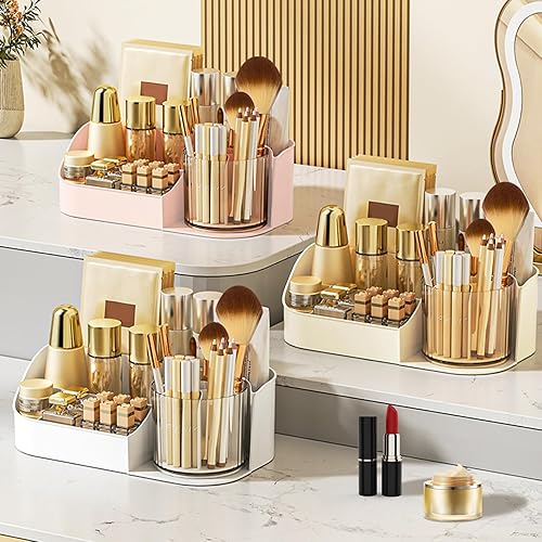 Miniatura 2 de DASITON Organizador de maquillaje de gran capacidad con soporte giratorio de 360 para brochas de maquillaje, organizador de almacenamiento para