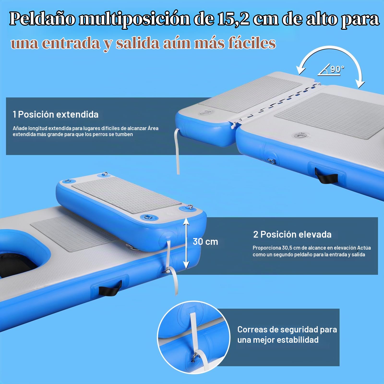 Rundik Flotador inflable de piscina para perros, rampa de barco para perros, superficie duradera resistente a pinchazos que garantiza un acceso seguro y fácil al agua para perros, escalera flotante