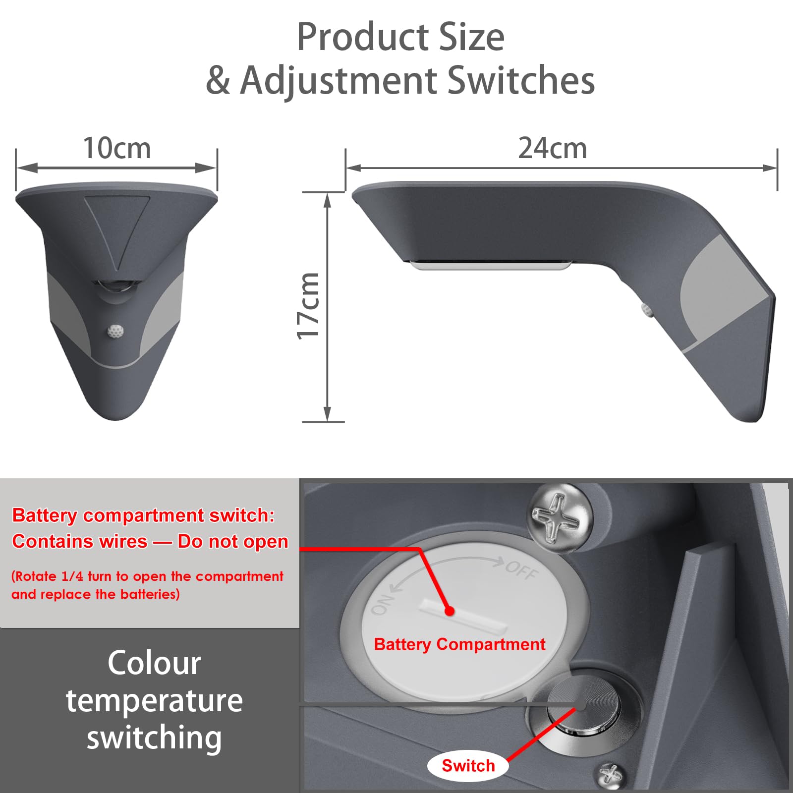 ACMHNC Zewnętrzna lampa słoneczna, zewnętrzna lampa solarna LED z czujnikiem ruchu, bateria 4400 mAh, wodoodporna IP65, aluminium, ściana ogrodowa ściana garaż