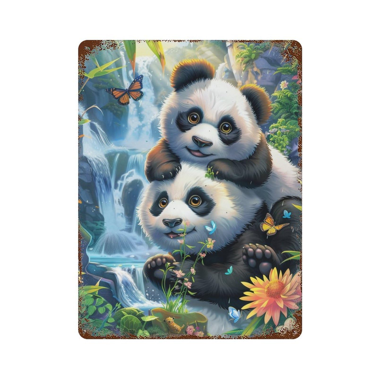 Rust Effect Panda Paradise Nature's Wonderland Vintage Rust Metal Sign 15.7"x11.8", Decorative Metal Wall Art for Shed, Workshop And Garage Wall Decor