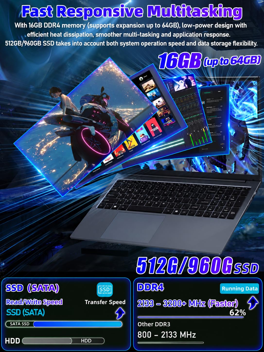 17,3 Zoll Laptop,16GB DDR4 RAM,1TB SSD,4-Kern N150 bis zu 3,6 GHz